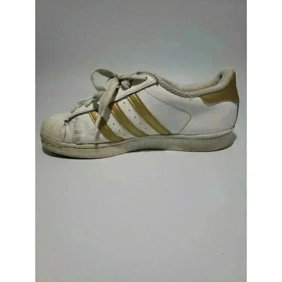 ADIDAS SUPERSTAR SHELL TOE BASKETBALL TENNIS WOMEN'S SIZE 5.5 WHITE GOLD A10 - Picture 4 of 7